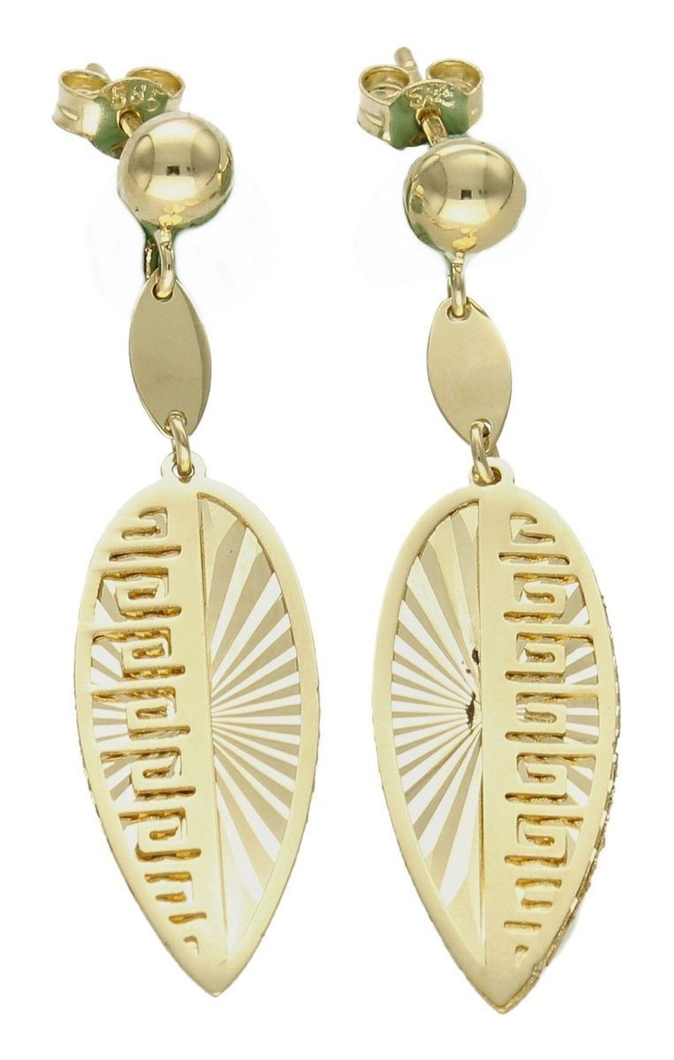 Złote kolczyki 585 wiszące listki KL 11657 585.  Złote kolczyki wykonane z najwyższej jakości żółtego złota, próba 585, waga około 2,28 gram. Kolczyki w minimalistycznym stylu, wpisujące się w obecne trendy modowe..jpg